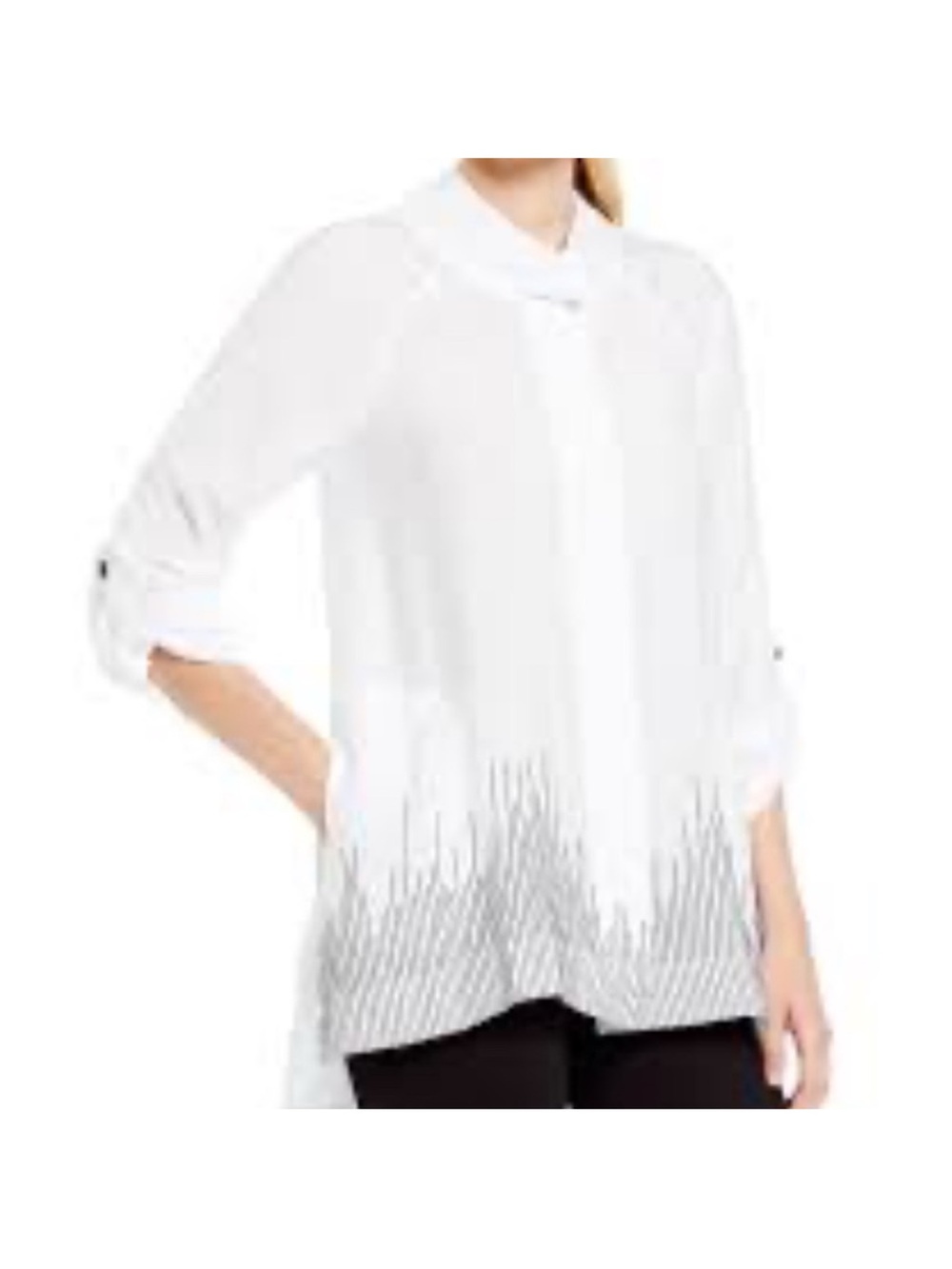 John Mark White Textured Blouse with Black Embroidery